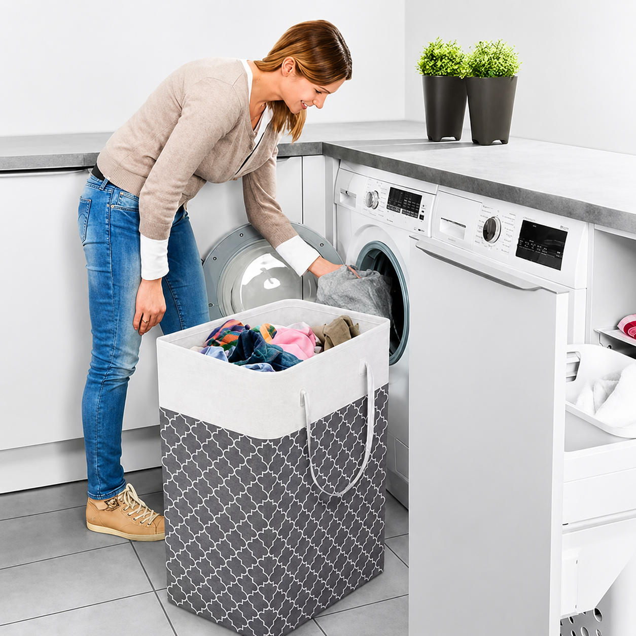 75L Waterproof Fabric Laundry Basket with Foldable Design and Handles