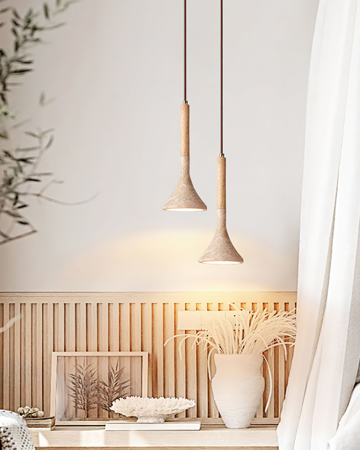 Modern Minimalist Pendant Light with Natural Wood Finish
