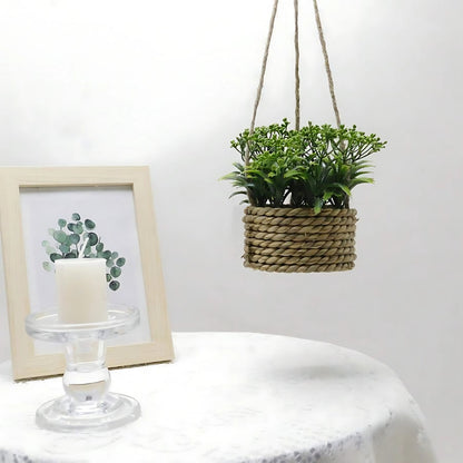 Breezy Green Hanging Faux Plant in Natural Woven Basket