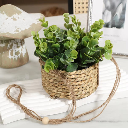 Breezy Green Hanging Faux Plant in Natural Woven Basket