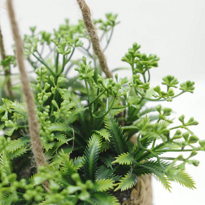 Breezy Green Hanging Faux Plant in Natural Woven Basket