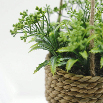 Breezy Green Hanging Faux Plant in Natural Woven Basket