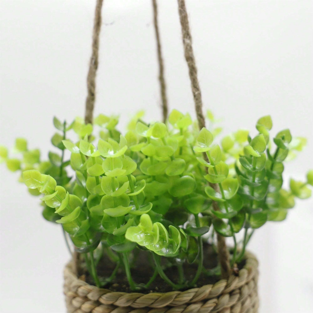 Breezy Green Hanging Faux Plant in Natural Woven Basket