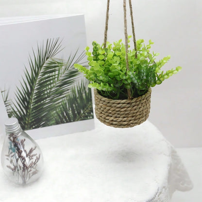 Breezy Green Hanging Faux Plant in Natural Woven Basket