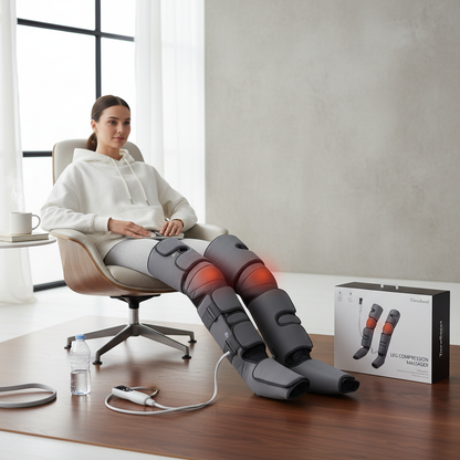 Air Compression Leg Massager with Heat – Full Foot, Calf, Thigh Wraps, 3 Modes & Intensities