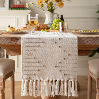 Serene Cotton Tassel Table Runner for Stylish Dining