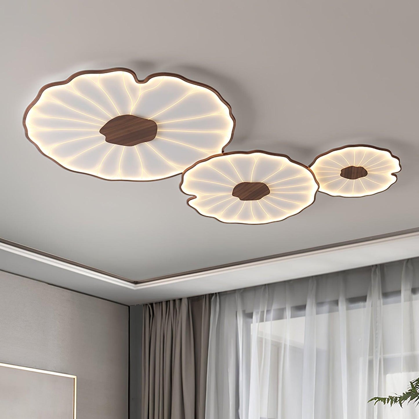 Leaf Design LED Ceiling Light Fixture - Flush Mount Wooden Lamp