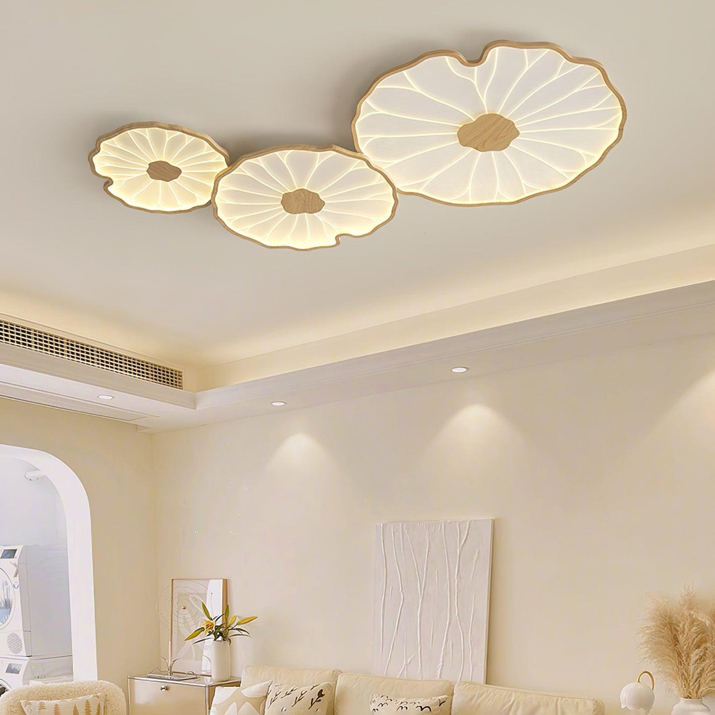Leaf Design LED Ceiling Light Fixture - Flush Mount Wooden Lamp