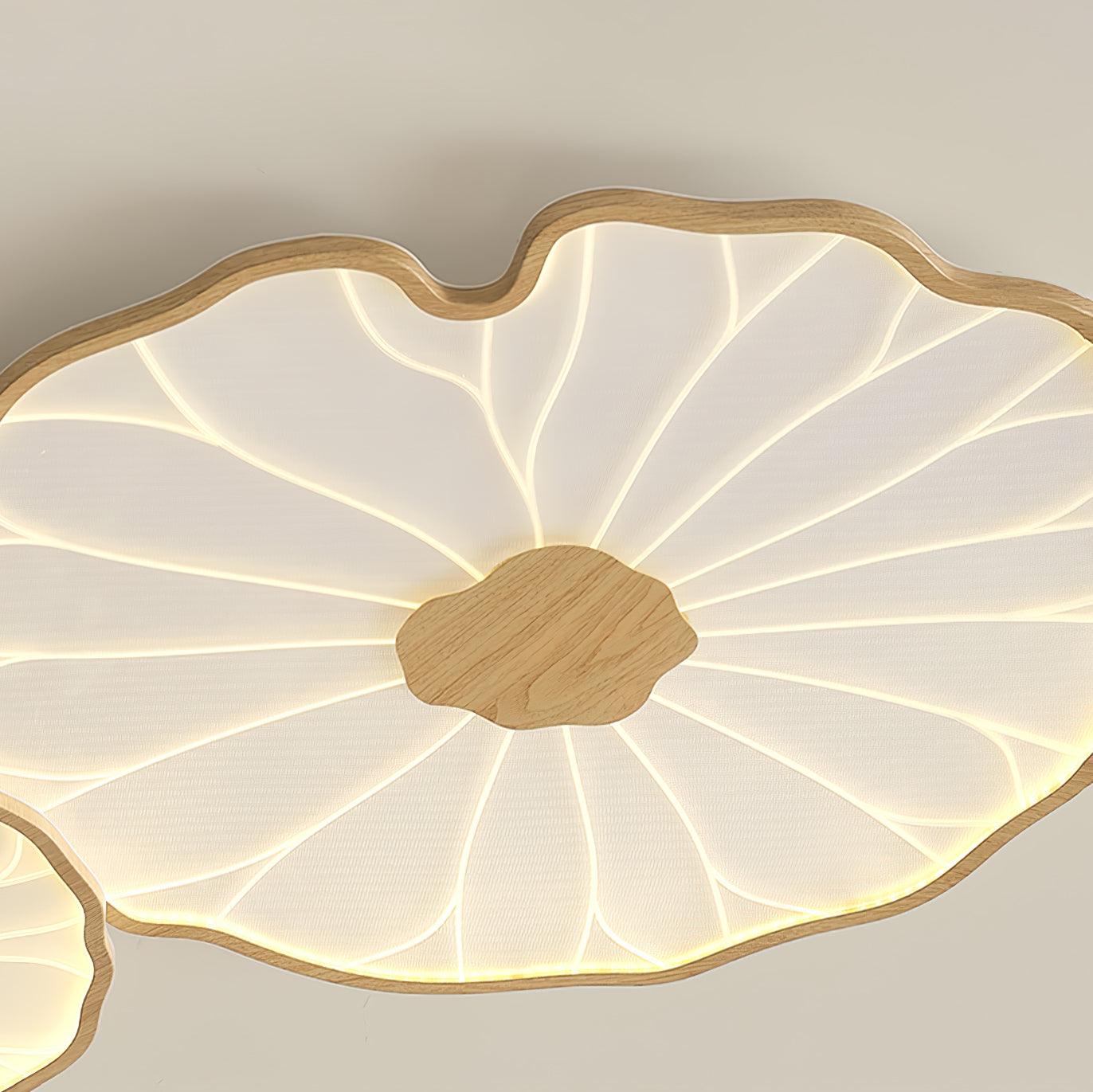 Leaf Design LED Ceiling Light Fixture - Flush Mount Wooden Lamp