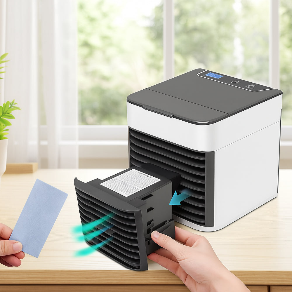 Mini USB Air Cooler with 3-in-1 Functionality and LED - Portable Unit