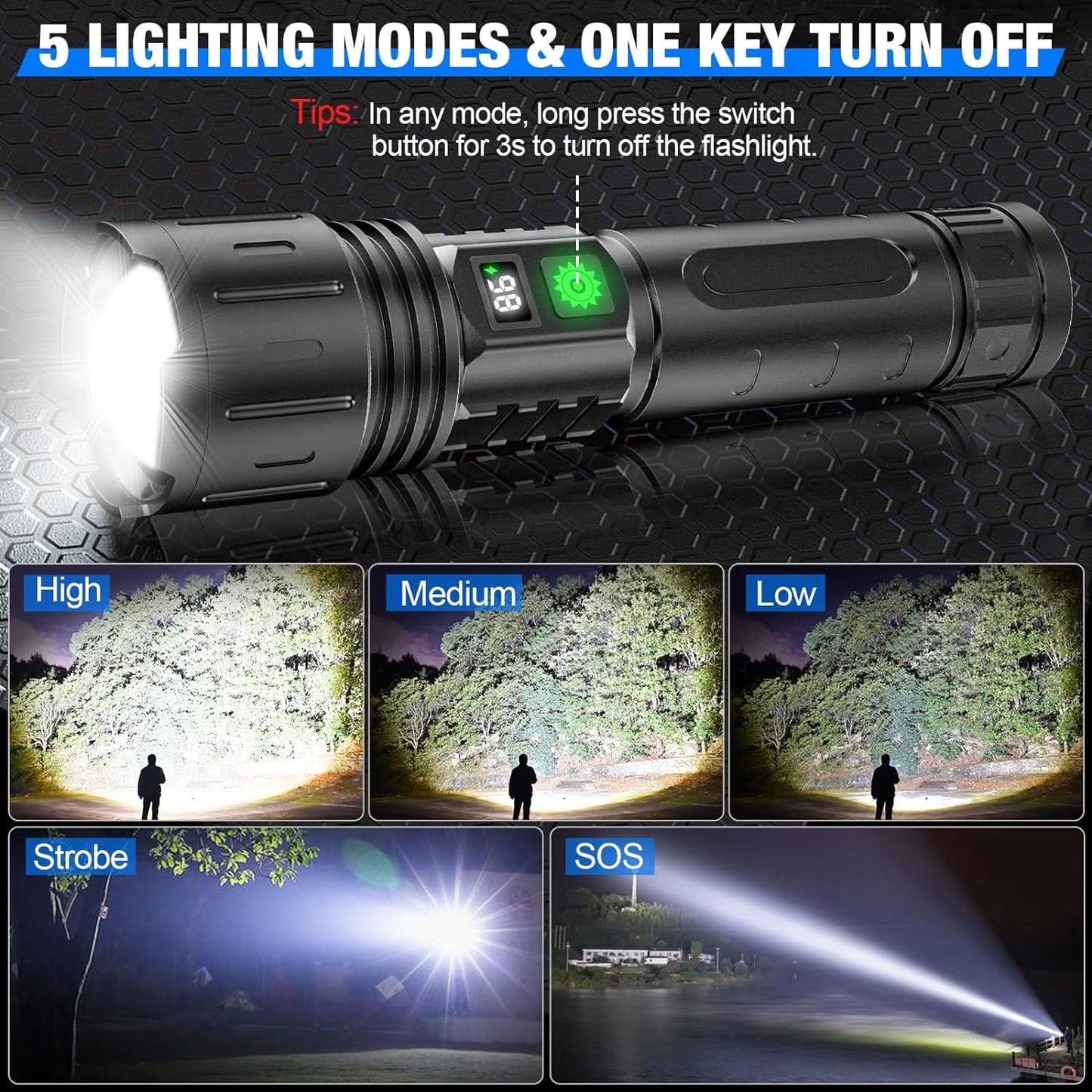 Tactical Rechargeable Flashlight with Enhanced Visibility