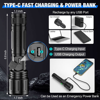 Tactical Rechargeable Flashlight with Enhanced Visibility