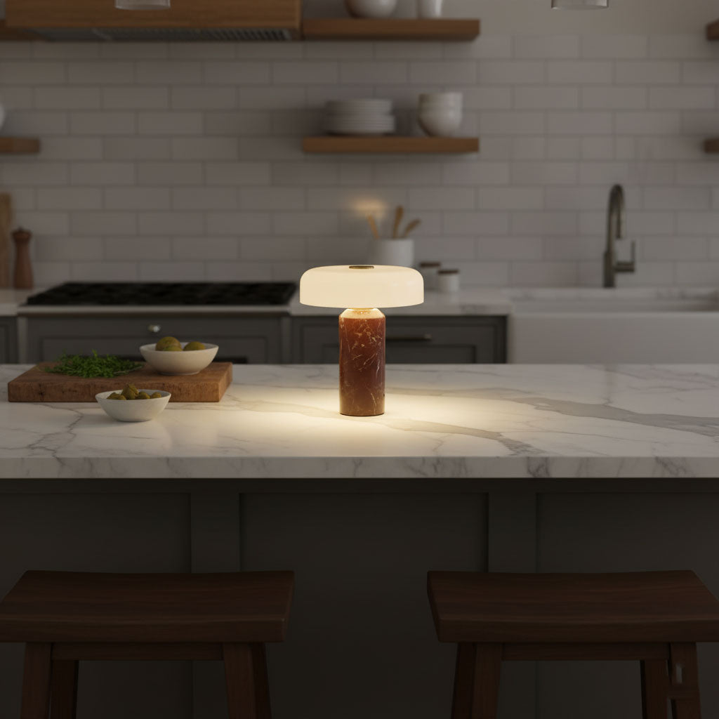 Marble Table Lamp with Opaline Glass and Brass Detailing for Nightstands