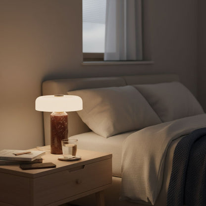 Marble Table Lamp with Opaline Glass and Brass Detailing for Nightstands