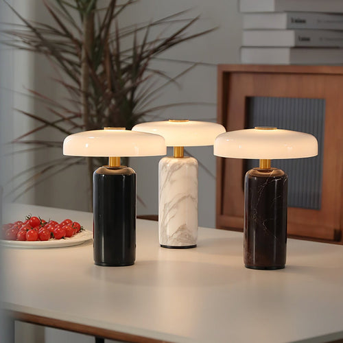 Marble Table Lamp with Opaline Glass and Brass Detailing for Nightstands