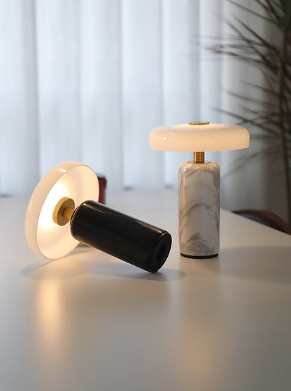 Marble Table Lamp with Opaline Glass and Brass Detailing for Nightstands