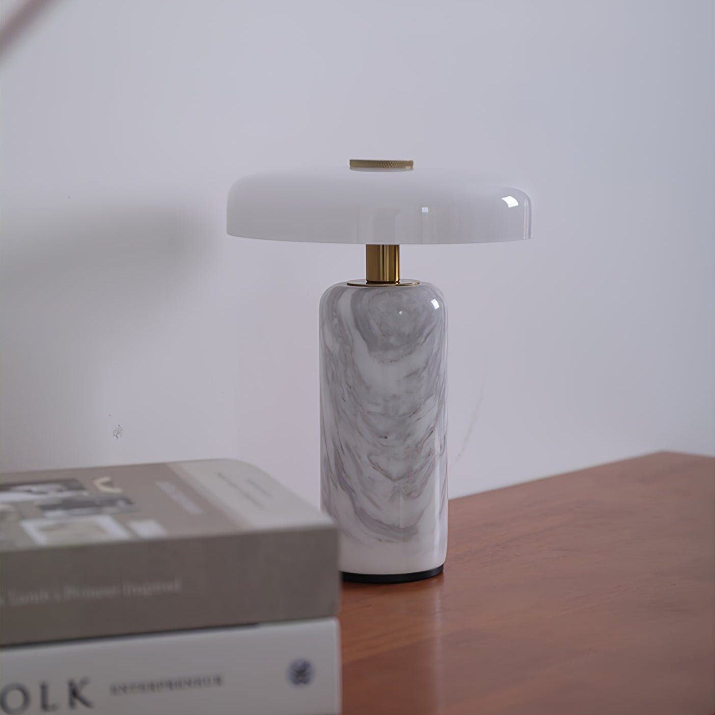 Marble Table Lamp with Opaline Glass and Brass Detailing for Nightstands