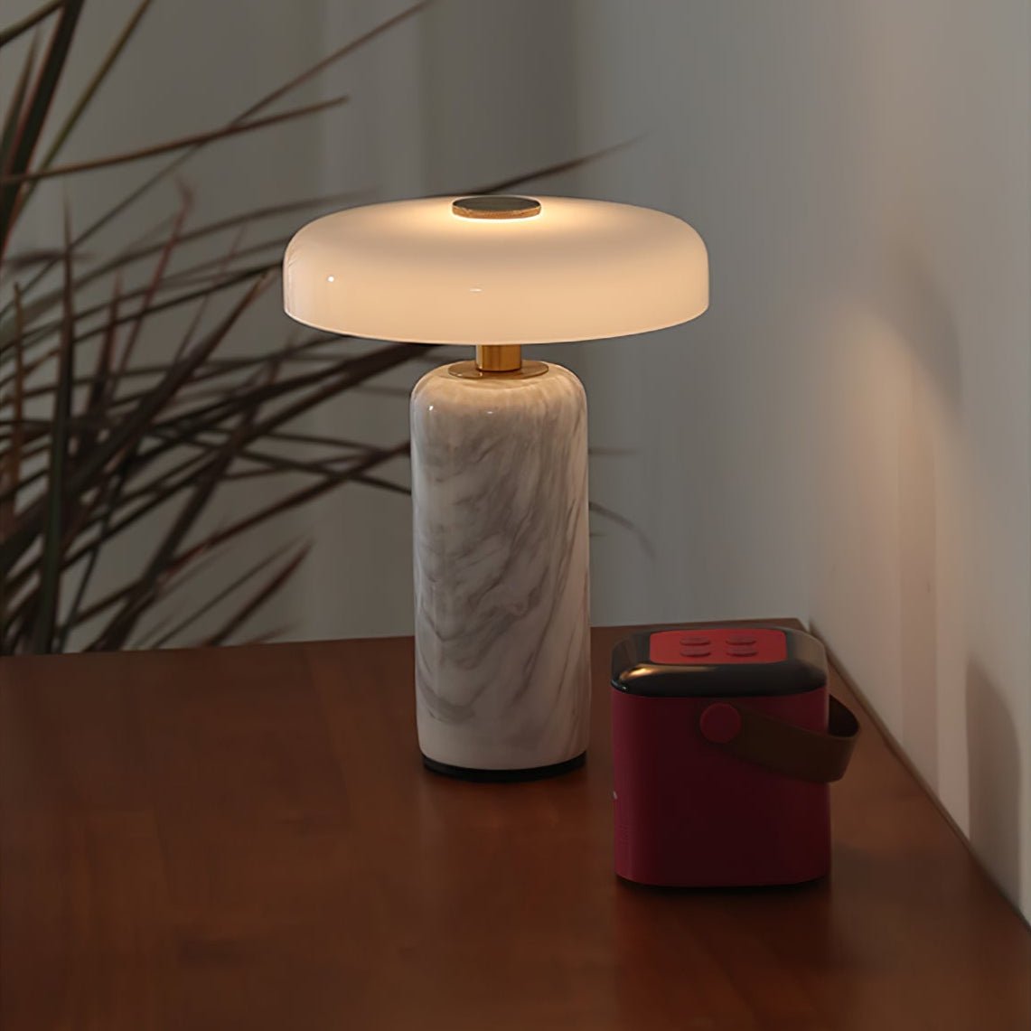 Marble Table Lamp with Opaline Glass and Brass Detailing for Nightstands