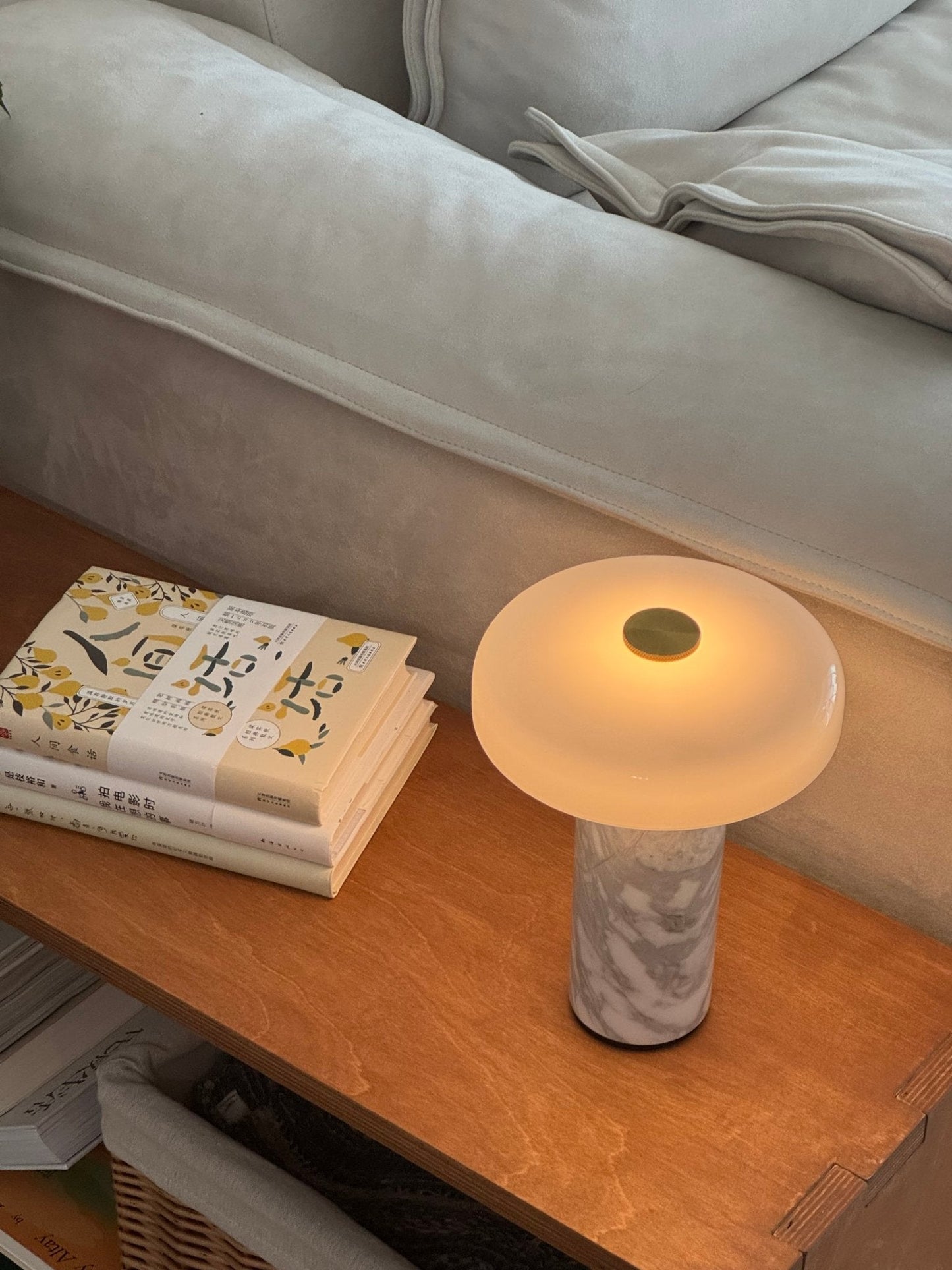 Marble Table Lamp with Opaline Glass and Brass Detailing for Nightstands