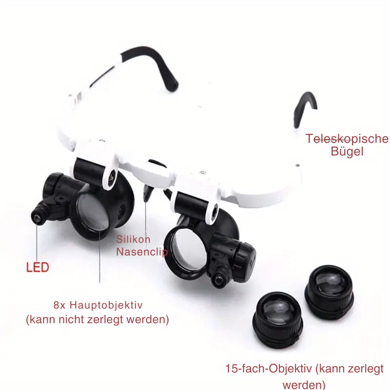 Precision Magnifying Glasses with LED | 8x, 15x, 23x Magnification | Hands-Free | DetailVision