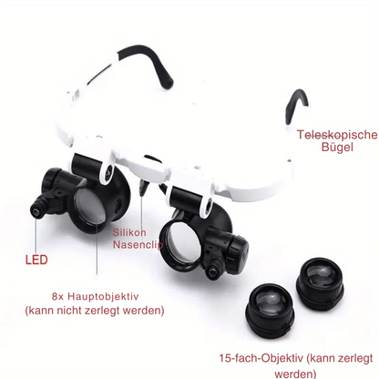 Precision Magnifying Glasses with LED | 8x, 15x, 23x Magnification | Hands-Free | DetailVision