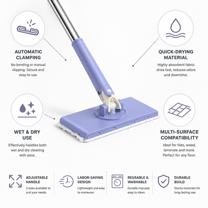 Effortless Floor Mop with Auto-Clamp & Rapid Drying