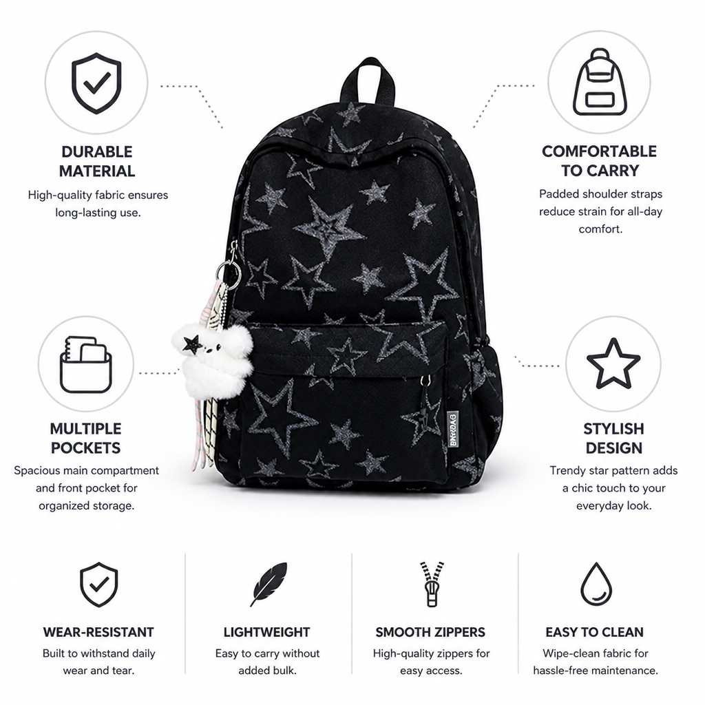 Stylish and Sturdy School Backpack with Star Design