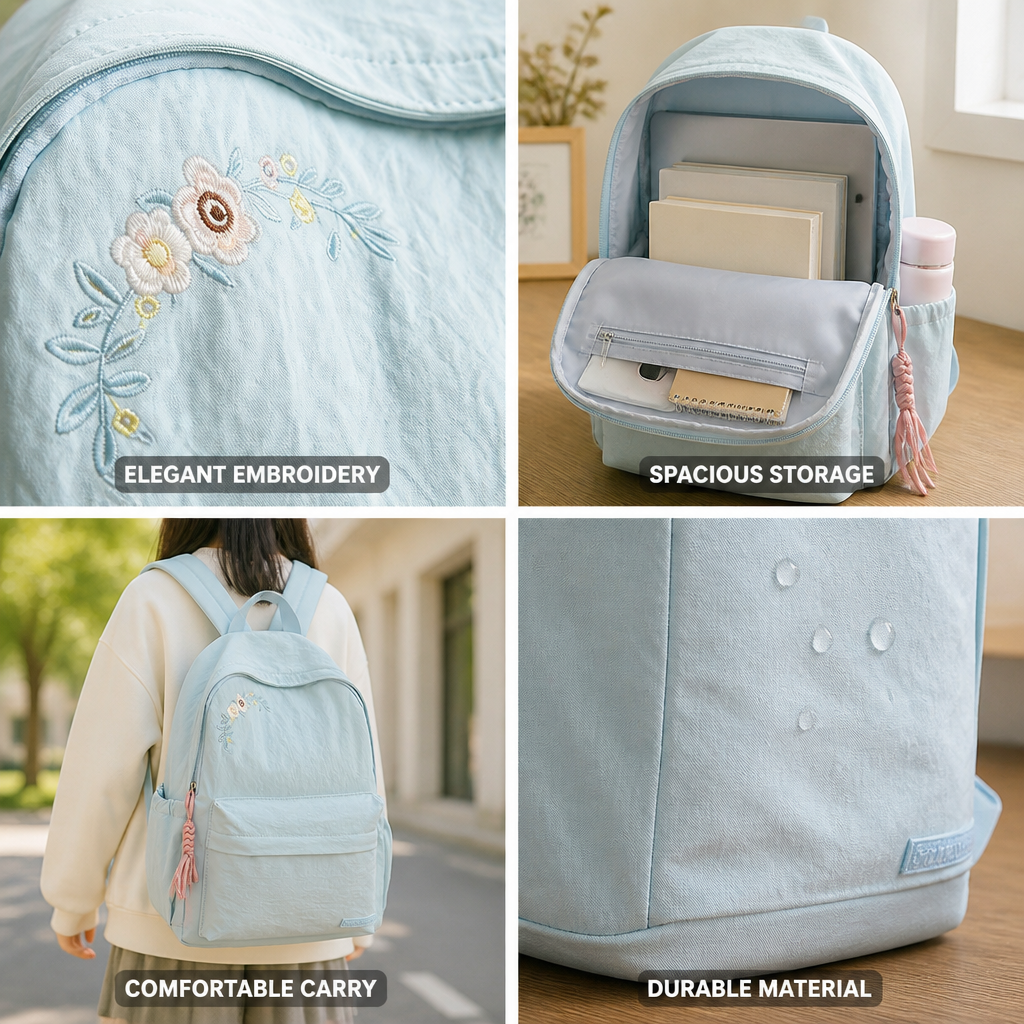 Chic Floral Pattern Multi-Compartment Backpack