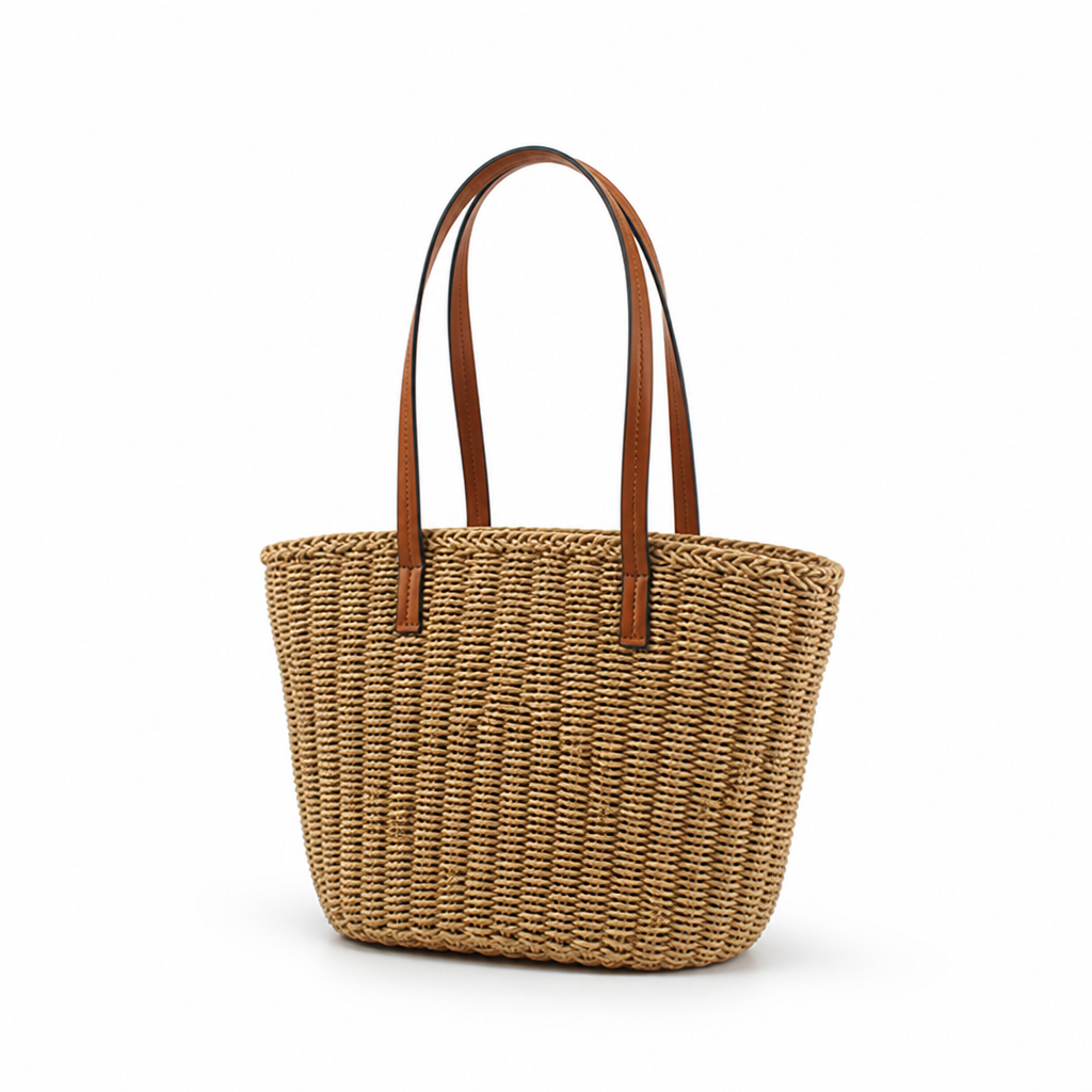 Eco-Friendly Woven Tote with Chic Leather Handles
