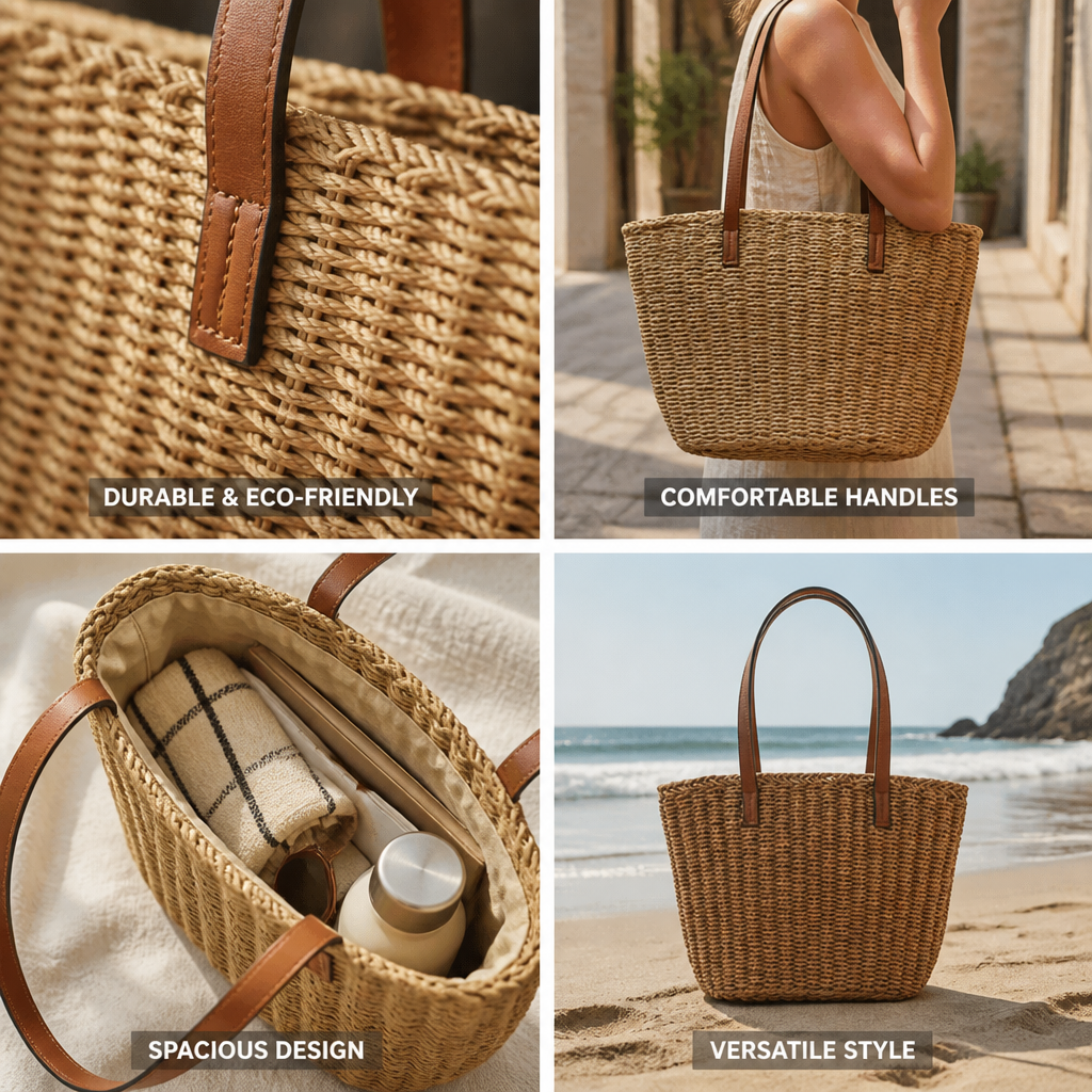 Eco-Friendly Woven Tote with Chic Leather Handles