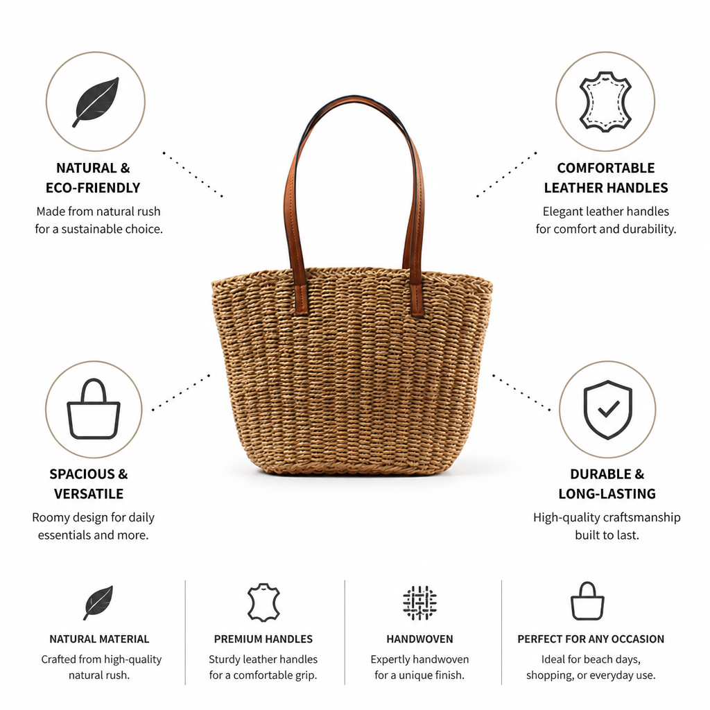 Eco-Friendly Woven Tote with Chic Leather Handles