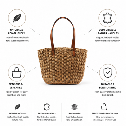 Eco-Friendly Woven Tote with Chic Leather Handles