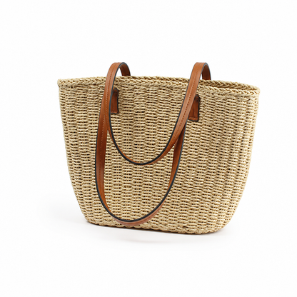 Eco-Friendly Woven Tote with Chic Leather Handles
