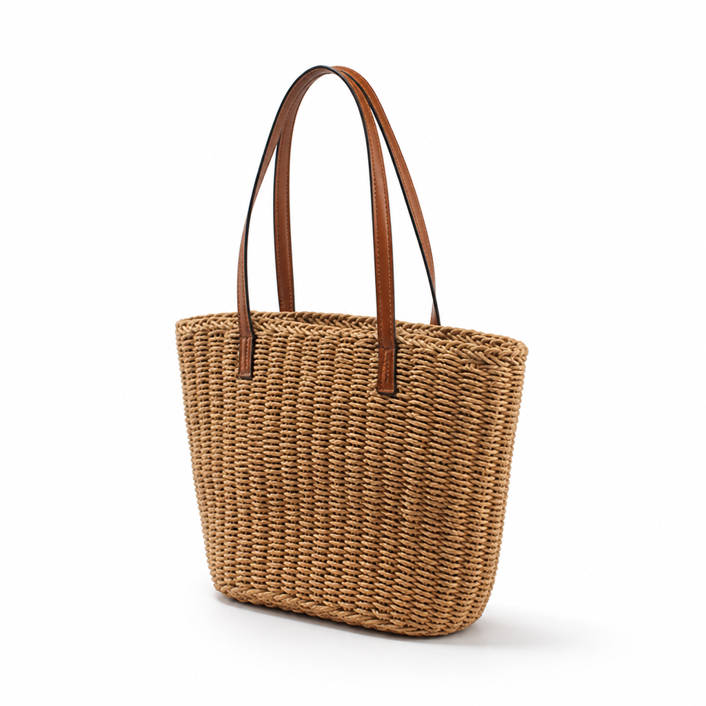 Eco-Friendly Woven Tote with Chic Leather Handles