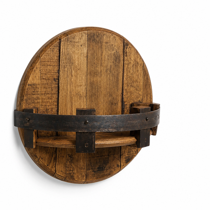 Rustic Oak & Steel Wall Wine Holder for 7 Bottles
