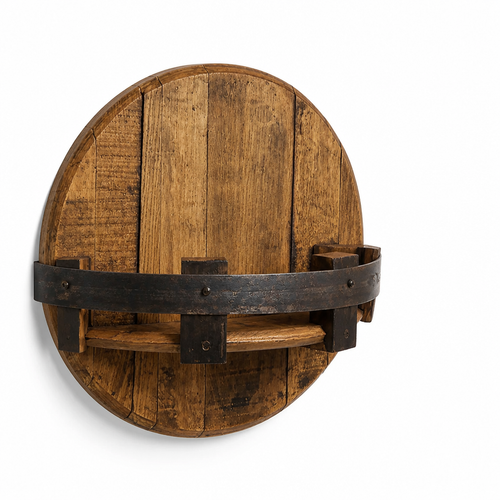 Rustic Oak & Steel Wall Wine Holder for 7 Bottles
