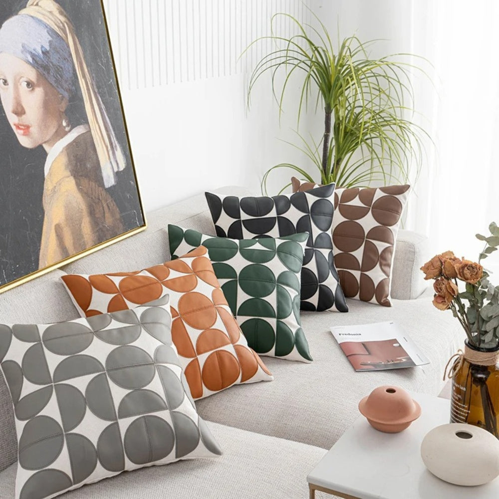 Chic Geometric Faux Leather Cushion Cover for Modern Homes