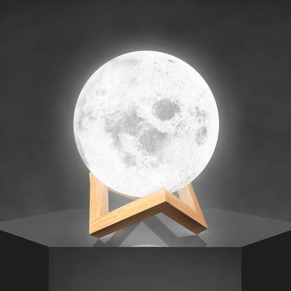 Moon Lamp in 3D Design with Wooden Stand