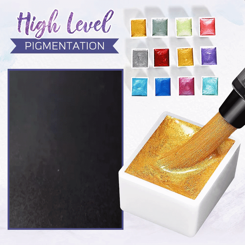Metallic Watercolor Painting Set - Highly Pigmented Shimmer Colors, Fast Drying