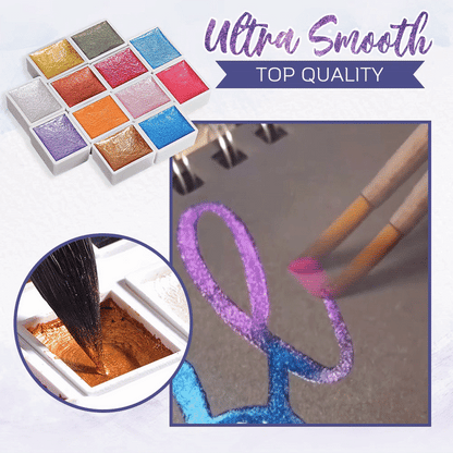 Metallic Watercolor Painting Set - Highly Pigmented Shimmer Colors, Fast Drying