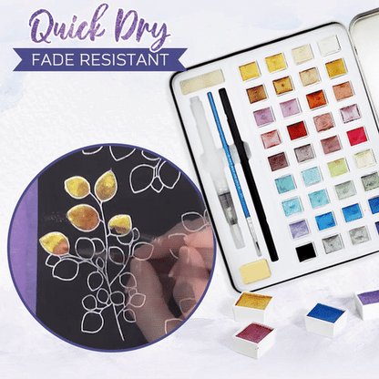 Metallic Watercolor Painting Set - Highly Pigmented Shimmer Colors, Fast Drying