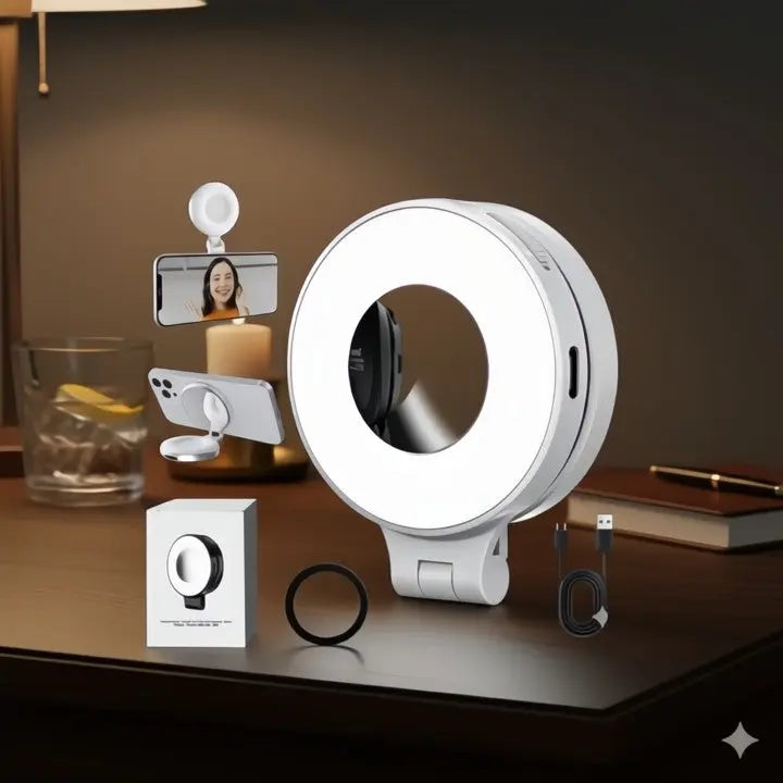 Portable Selfie Ring Light with Clamp – Magnetic and Rechargeable LumiClip