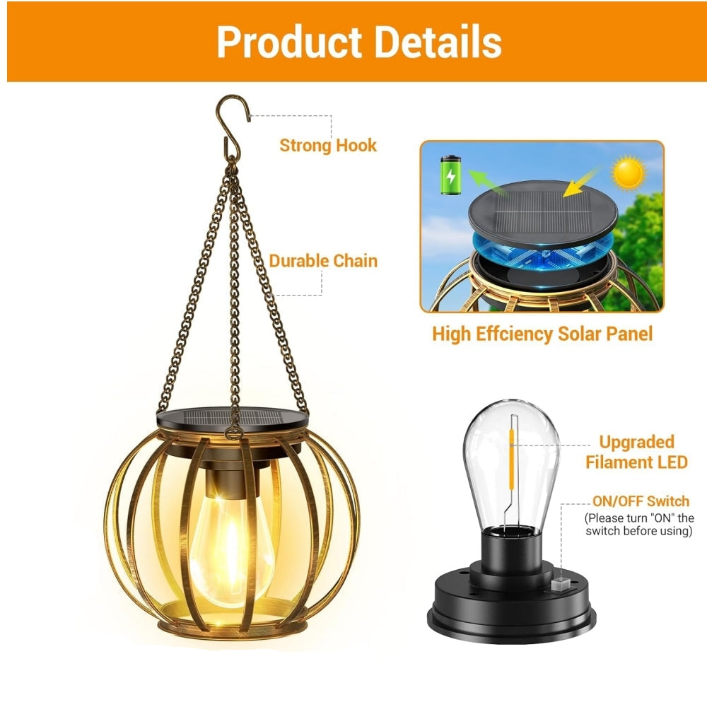 Solar Hanging Lantern - Teardrop Design for Outdoor Decor