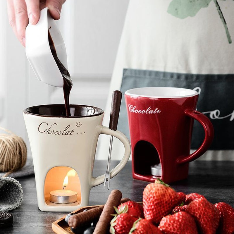 Elegant Ceramic Chocolate Fondue Set for Cozy Moments