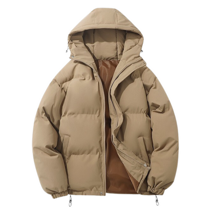 Cotton-Lined Winter Coat for All Genders with Detachable Hood