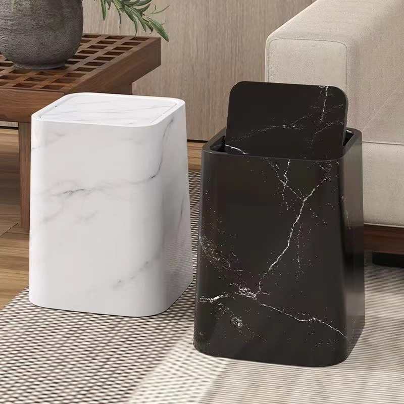 360° Rotating Lid Trash Bin with Marble Pattern