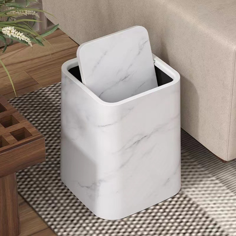 360° Rotating Lid Trash Bin with Marble Pattern