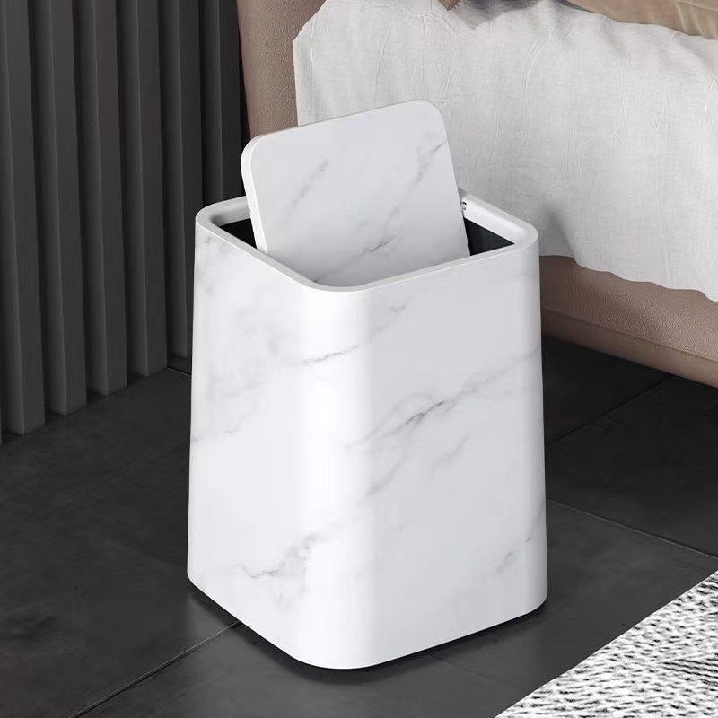 360° Rotating Lid Trash Bin with Marble Pattern