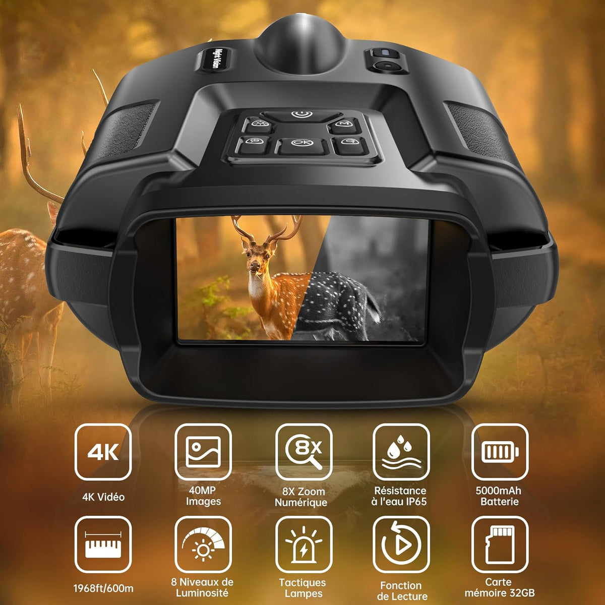 Night Vision Binoculars with Camera Link - 10x Zoom for Day and Night