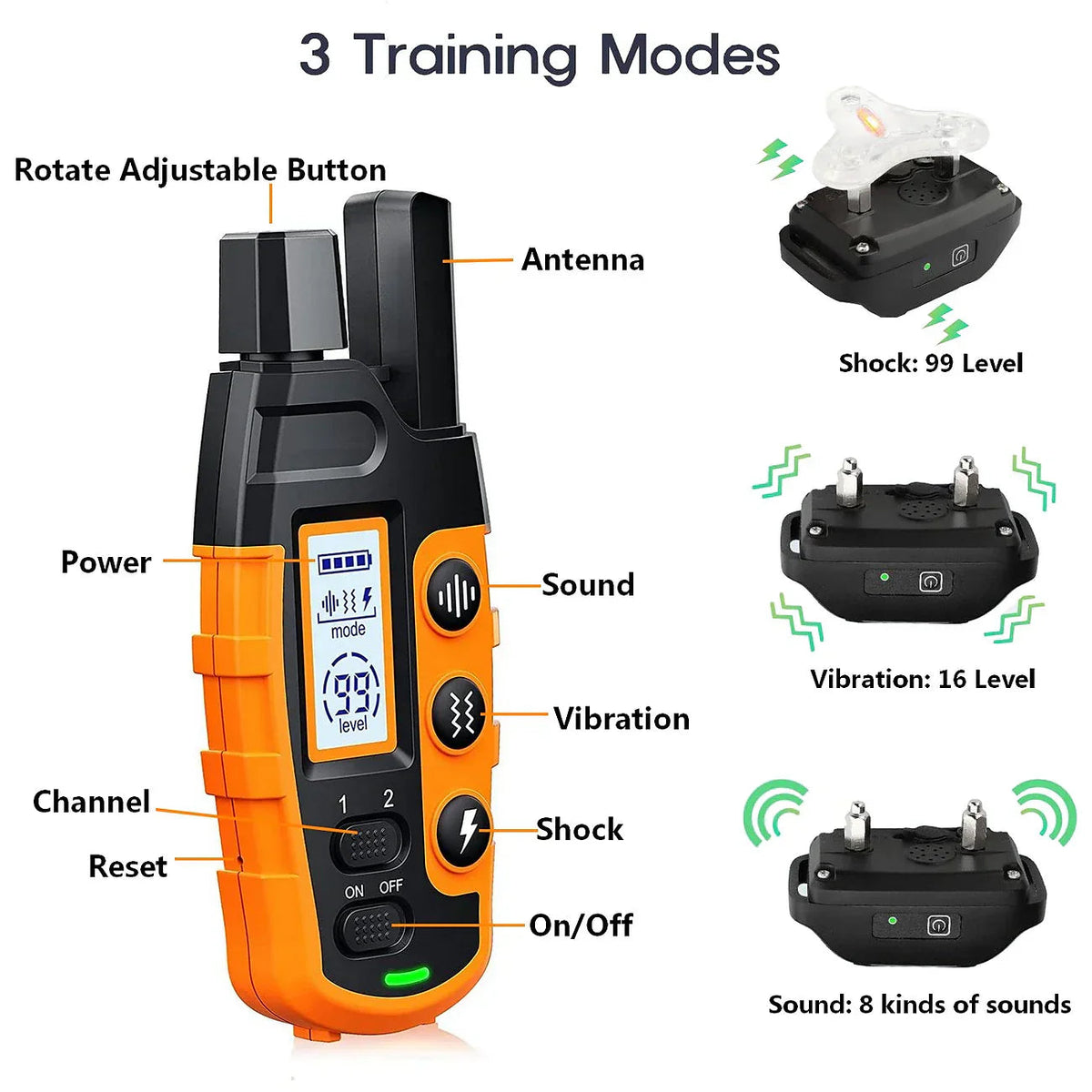 Waterproof Dog Training Collar with 3 Adjustable Modes